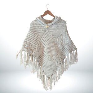 Maurices Fringed Chunky Knit Poncho - Off White